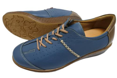 【ムーンスター SP2401 ブルー】本革柔らかガーメントレザー使用靴紐シューズ